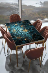 Masa Kaplama Folyosu Mobilya Masa Kaplama Folyo Mavi Sim Görünümlü Gold Detay thumbnail 1