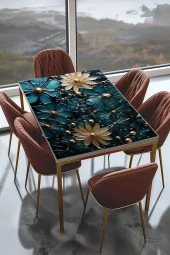 Masa Kaplama Folyosu Mobilya Masa Kaplama Folyo Mavi Bej Kabartma Görünümlü Çiçekler thumbnail 1