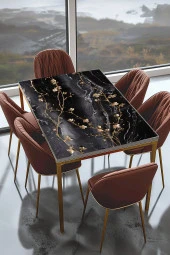 Masa Kaplama Folyosu Mobilya Masa Kaplama Gold Çiçek Detaylı Siyah Arka Plan Folyo thumbnail 1