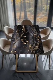 Masa Kaplama Folyosu Mobilya Masa Kaplama Gold Çiçek Detaylı Siyah Arka Plan Folyo thumbnail 2