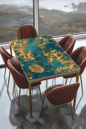 Masa Kaplama Folyosu Mobilya Masa Kaplama Folyoları Mavi - Gold Detaylı Tasarım Folyo thumbnail 1