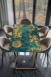 Masa Kaplama Folyosu Mobilya Masa Kaplama Folyoları Mavi - Gold Detaylı Tasarım Folyo thumbnail 2