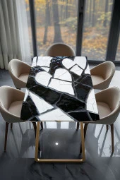 Masa Kaplama Folyosu Mobilya Masa Kaplama Şiyah Beyaz Kalp Detay thumbnail 2