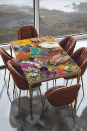 Masa Kaplama Folyosu Mobilya Masa Kaplama Folyoları Rengarenk Kehribar Taşlar - 1