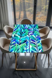 Masa Kaplama Folyosu Mobilya Masa Kaplama Folyoları Rengarenk Mavi-Yeşil Yaprak Folyo thumbnail 2