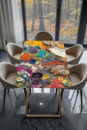 Masa Kaplama Folyosu Mobilya Masa Kaplama Folyoları Rengarenk Kehribar Taşlar - 2