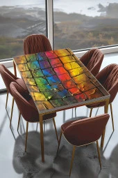 Masa Kaplama Folyosu Mobilya Masa Kaplama Folyoları Gökkuşağı Renk Detaylı Kareler thumbnail 1