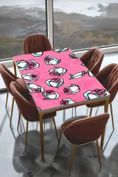 Masa Kaplama Folyosu Mobilya Masa Kaplama Folyoları Beyaz - Pembe Gül Çizim Tasarım thumbnail 1