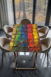 Masa Kaplama Folyosu Mobilya Masa Kaplama Folyoları Gökkuşağı Renk Detaylı Kareler thumbnail 2