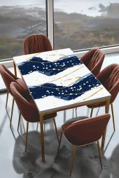 Masa Kaplama Folyosu Mobilya Masa Kaplama Folyoları Mavi Beyaz Çizgili Gold Folyo thumbnail 1