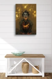 Parlak Semboller ve Oturan Kadın Yağlı Kanvas Tablo thumbnail 1