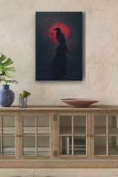 Kırmızı Halka Önünde Karga Yağlı Kanvas Tablo thumbnail 1