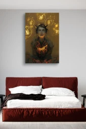 Parlak Semboller ve Oturan Kadın Yağlı Kanvas Tablo thumbnail 6