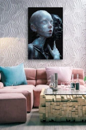 Siyah Beyaz İnsanlar Silüeti Yağlı Kanvas Tablo thumbnail 7