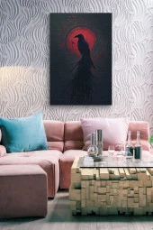 Kırmızı Halka Önünde Karga Yağlı Kanvas Tablo thumbnail 4