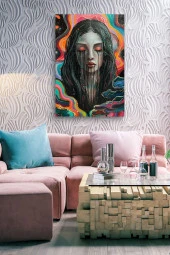 Yüzünden Mürekkep Akan Kadın Yağlı Kanvas Tablo thumbnail 2