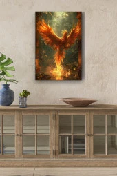 Küllerinden Yeniden Doğmuş Anka Kuşu Yağlı Kanvas Tablo thumbnail 3