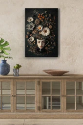 Yüz Görünümlü Kupa ve Çiçekler Yağlı Kanvas Tablo thumbnail 1