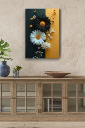 Siyah Beyaz Papatyalar Yağlı Kanvas Tablo thumbnail 1