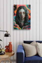 Yüzünden Mürekkep Akan Kadın Yağlı Kanvas Tablo thumbnail 4