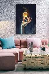 Sarı Elmaya Uzanılan El Yağlı Kanvas Tablo thumbnail 5