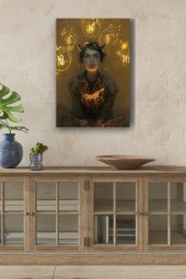 Parlak Semboller ve Oturan Kadın Yağlı Kanvas Tablo thumbnail 7
