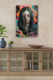 Yüzünden Mürekkep Akan Kadın Yağlı Kanvas Tablo thumbnail 6
