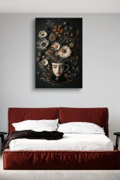 Yüz Görünümlü Kupa ve Çiçekler Yağlı Kanvas Tablo thumbnail 3