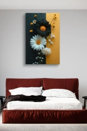 Siyah Beyaz Papatyalar Yağlı Kanvas Tablo thumbnail 3