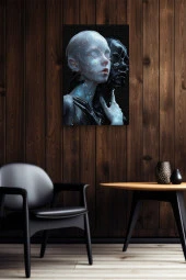 Siyah Beyaz İnsanlar Silüeti Yağlı Kanvas Tablo thumbnail 6