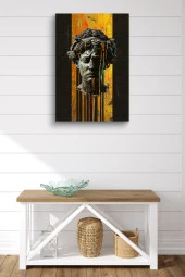 Sanatsal Kafa ve Sarı Boyalar Yağlı Kanvas Tablo thumbnail 2