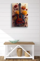 Etrafı Çiçek Kaplı Gitar Yağlı Kanvas Tablo thumbnail 2