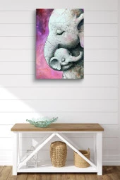 Fil Yavrusu ve Annesi Yağlı Kanvas Tablo thumbnail 2