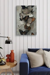 Mermer Üzerindeki Kelebekler Yağlı Kanvas Tablo thumbnail 4