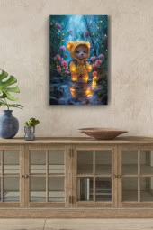 Yağmurluklu Pofuduk Ayıcık Yağlı Kanvas Tablo thumbnail 1