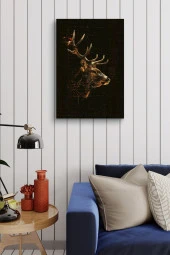 Doğal Çizim Geyik Portresi Yağlı Kanvas Tablo thumbnail 4