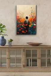 Kırmızı Çiçekler İçerisindeki Genç Yağlı Kanvas Tablo thumbnail 1