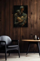 Kalbe Sarılı Kadın ve Erkek Yağlı Kanvas Tablo thumbnail 6