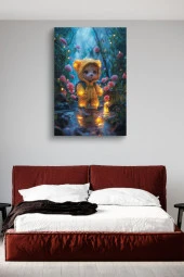 Yağmurluklu Pofuduk Ayıcık Yağlı Kanvas Tablo thumbnail 3