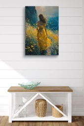 Sarılar İçerisindeki Yalnız Kadın Yağlı Kanvas Tablo thumbnail 1
