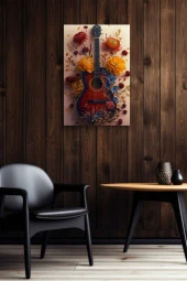 Etrafı Çiçek Kaplı Gitar Yağlı Kanvas Tablo thumbnail 6