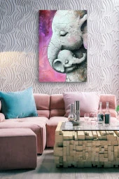 Fil Yavrusu ve Annesi Yağlı Kanvas Tablo thumbnail 7