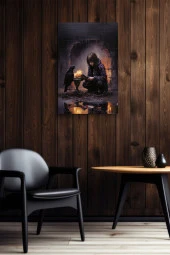 Kuzgun İle Çocuk Yağlı Kanvas Tablo thumbnail 5