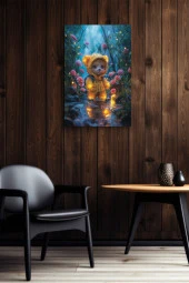Yağmurluklu Pofuduk Ayıcık Yağlı Kanvas Tablo thumbnail 5