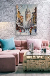 Kış Mevsiminde Galata Kulesi Yağlı Kanvas Tablo thumbnail 7