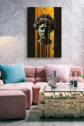 Sanatsal Kafa ve Sarı Boyalar Yağlı Kanvas Tablo thumbnail 7