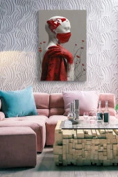 Kırmızı Maskeli Beyaz İnsan Bedeni Yağlı Kanvas Tablo thumbnail 6