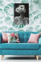 Çiçekler İle Sarılı Sanatsal İskelet Beden Yağlı Kanvas Tablo thumbnail 5