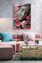 Çiçekli Mermerden Anne ve Çocuk Yağlı Kanvas Tablo thumbnail 3