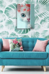 Duvar Arkasında Beyaz Kedi Yağlı Kanvas Tablo thumbnail 5